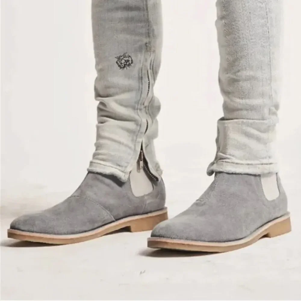 New CIVIL REGIME Brando Gray Suede Chelsea Ankle Boot Leather Chukka Size 8 41‎